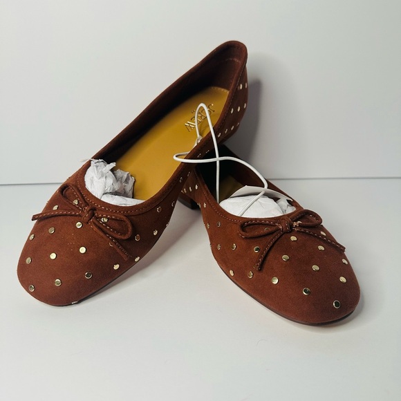 J. Crew Shoes - J.Crew Studded Suede Ballet Flats Size 6 Brown Bow Gold Studs NWT